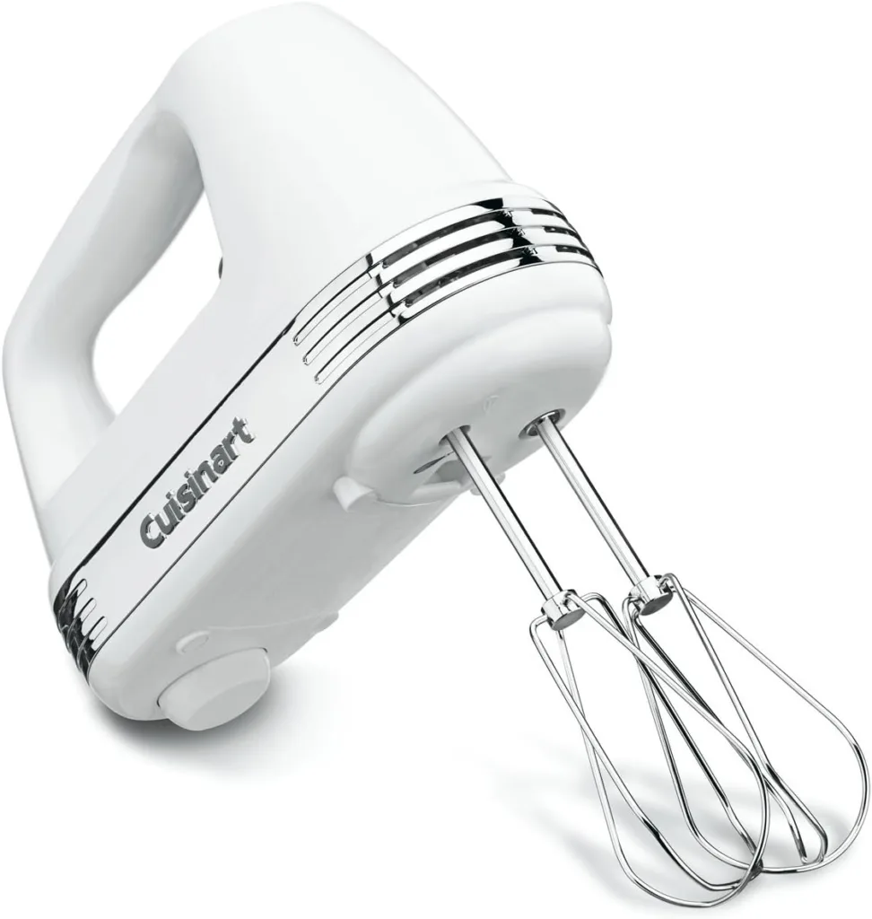 White Cuisinart hand mixer with chrome accents