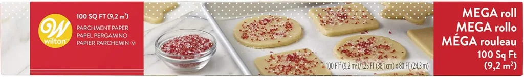 Wilton Mega Roll parchment paper baking sheet with keto cookies