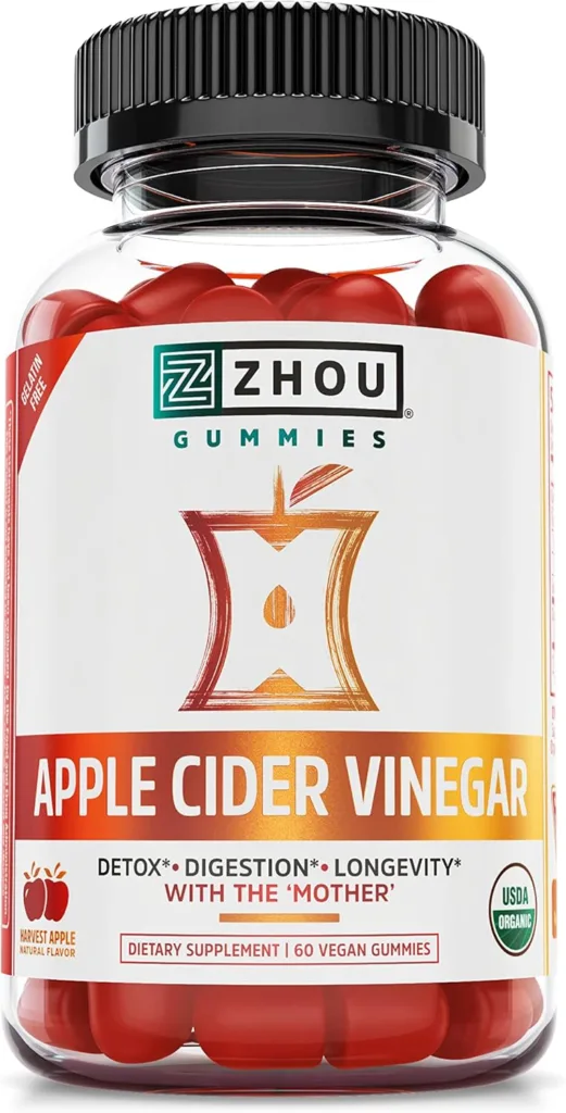 Zhou Apple Cider Vinegar Gummies, 60 vegan gummies, for weight loss and digestion support.