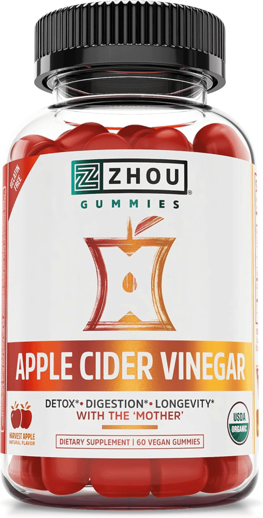Zhou Apple Cider Vinegar Gummies, 60 vegan gummies, for weight loss and digestion support.