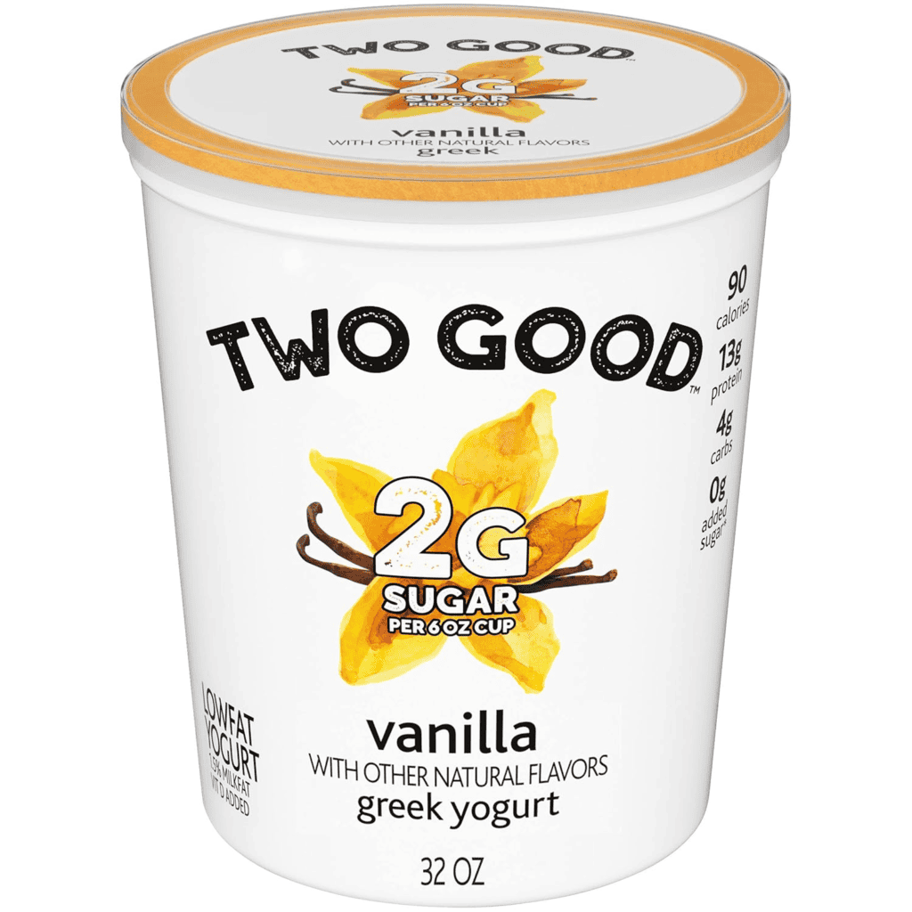Two Good Vanilla Greek Yogurt, 32oz, 2g sugar per 6oz cup, keto-friendly