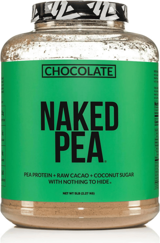 Naked Pea Chocolate Pea Protein powder container. Great for weight loss smoothies.