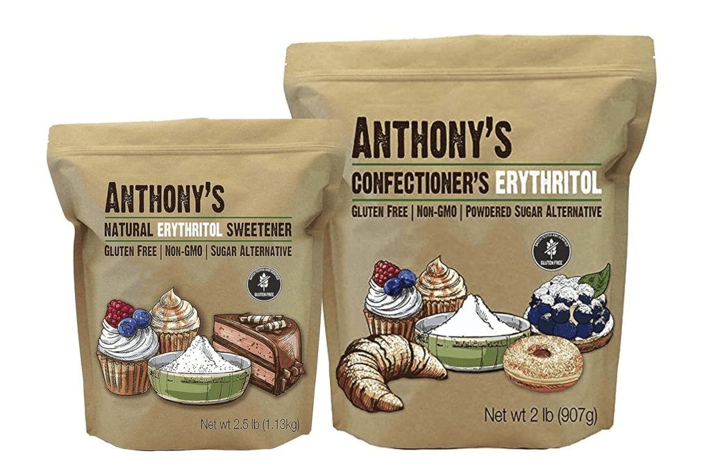 Anthony's Erythritol: 2.5 lb & 2 lb bags, keto-friendly sugar alternative.