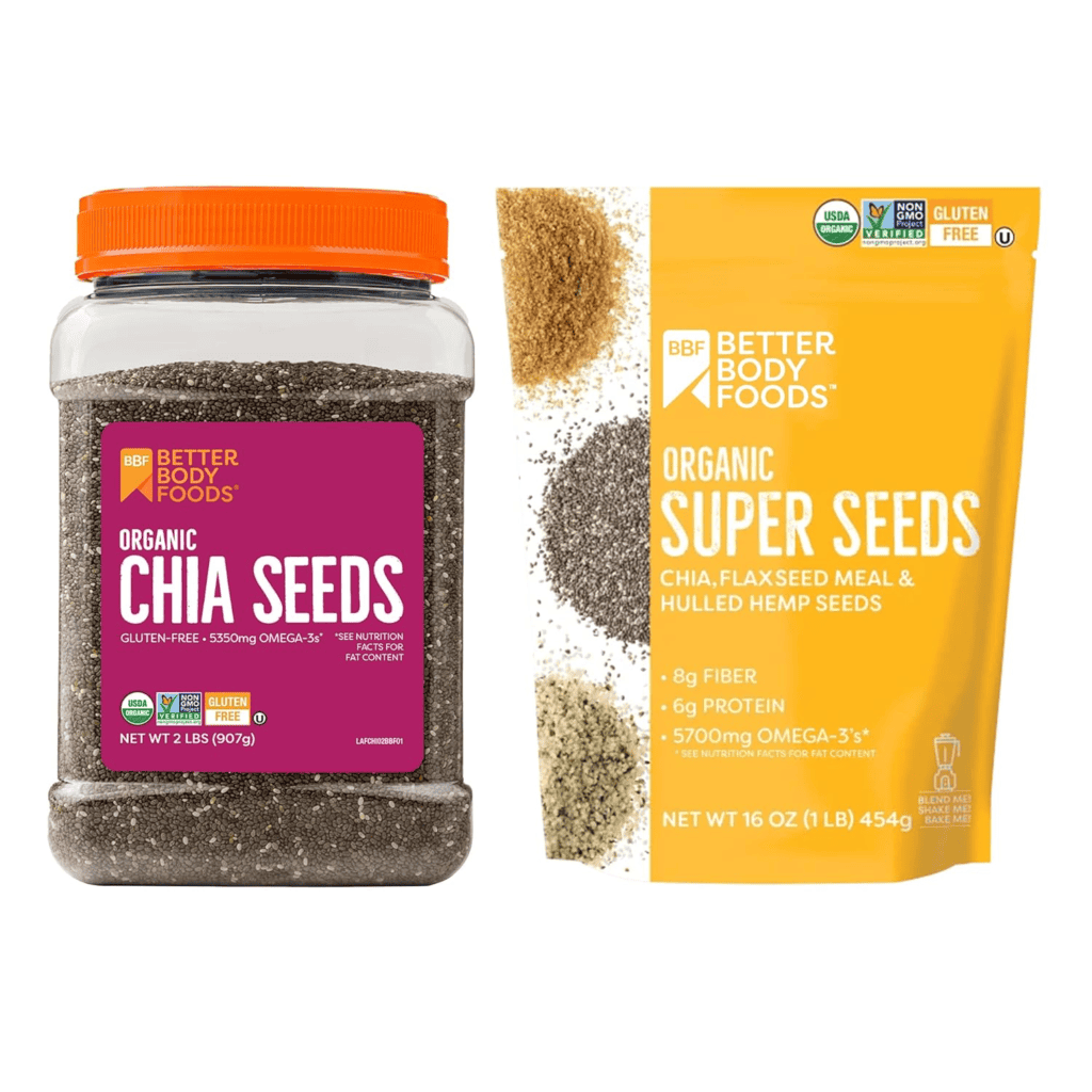Better Body Foods organic chia seeds and super seeds blend. Keto-friendly.