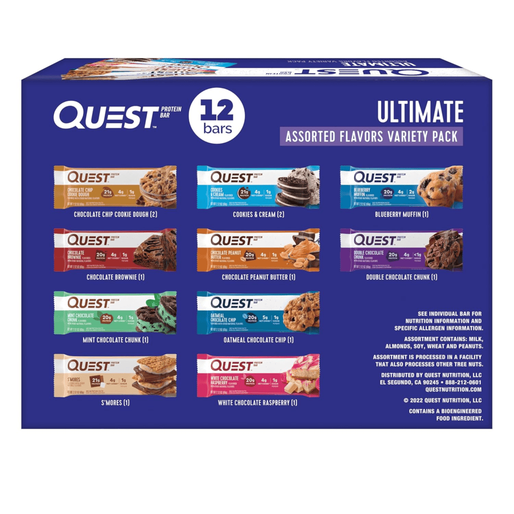 Quest Ultimate protein bars variety pack, 12 bars, assorted flavors. Keto-friendly snack option.
