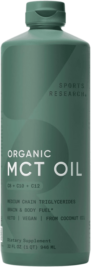 Sports Research Organic MCT Oil, 32 fl oz bottle. Keto, vegan, brain & body fuel.