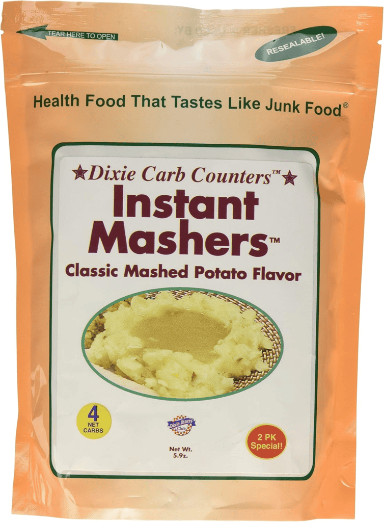 Dixie Carb Counters Instant Mashers, keto-friendly mashed potato alternative, 4 net carbs per serving.