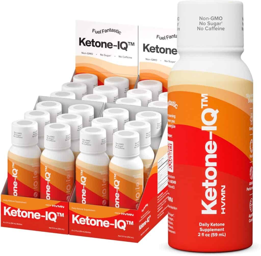 Ketone-IQ™ daily ketone supplement bottles in display box. Ketone IQ Review.