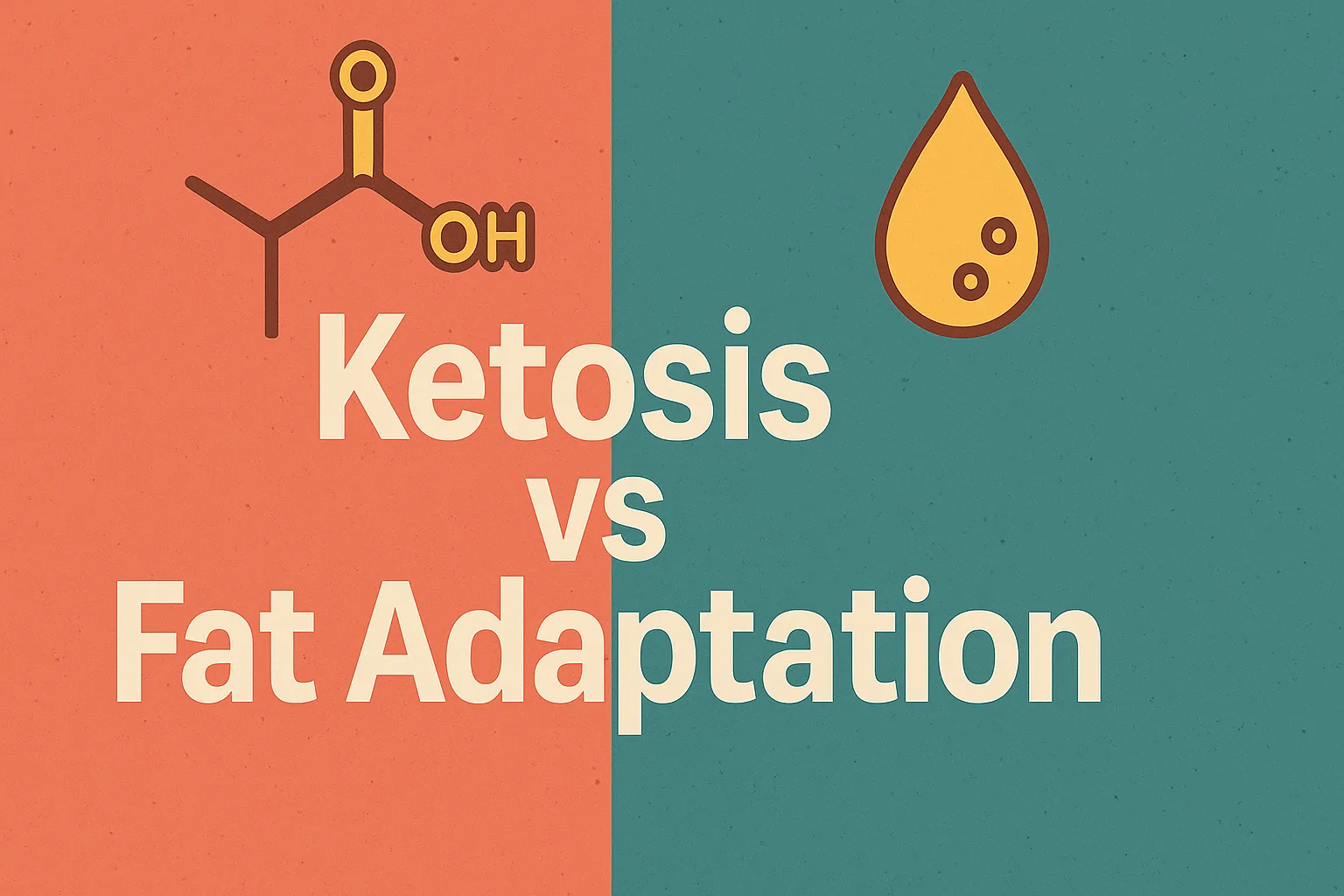 Infographic: Ketosis vs Fat Adaptation. Diagram of ketone body and fat droplet.