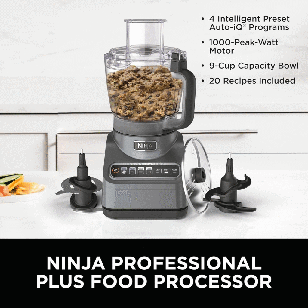 Ninja Professional Plus food processor with 9-cup bowl and attachments. Ninja Food Processor review.
