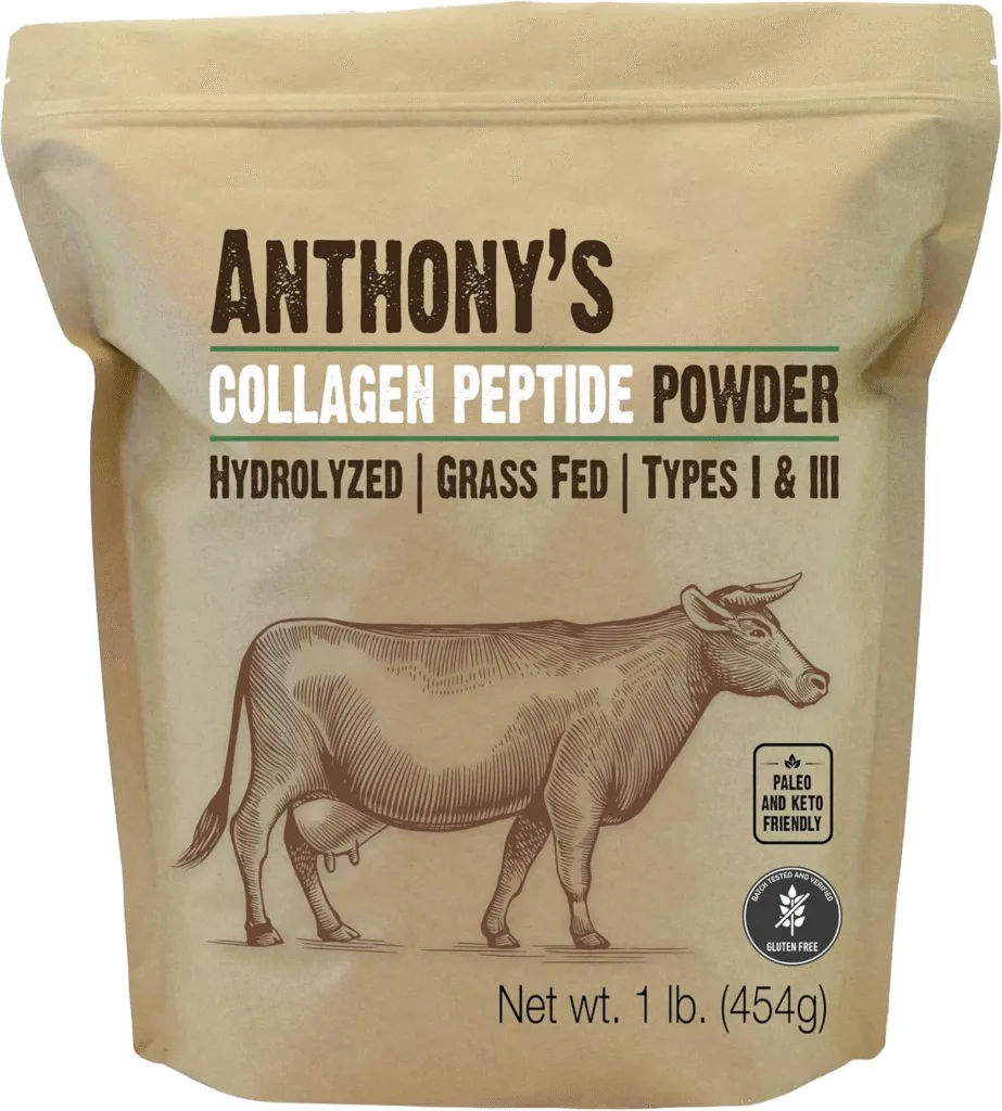 Anthony's Collagen Peptide Powder, 1 lb bag, grass-fed, hydrolyzed, types I & III, keto-friendly.