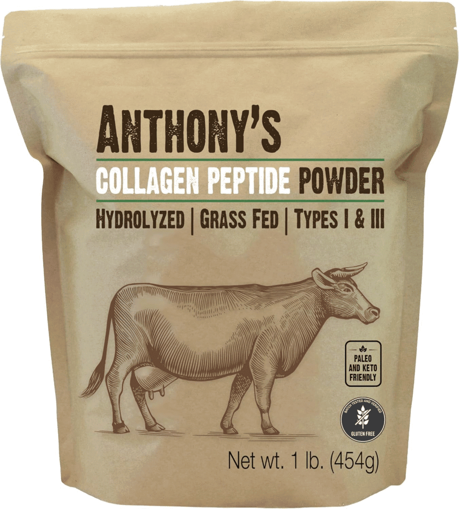 Anthony's Collagen Peptide Powder, 1 lb bag, grass-fed, hydrolyzed, types I & III, keto-friendly.